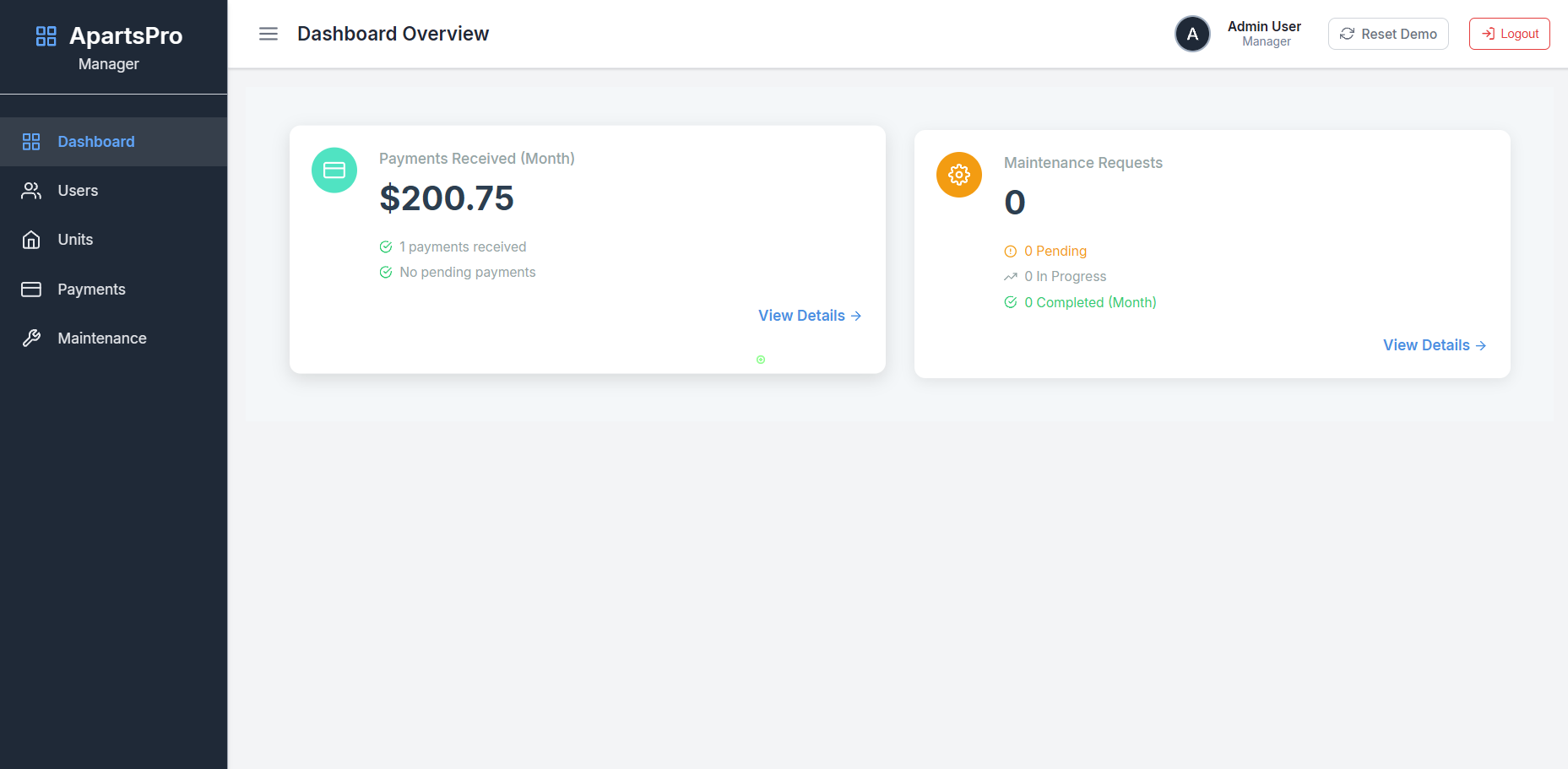 Apartment Management Portal Screenshot